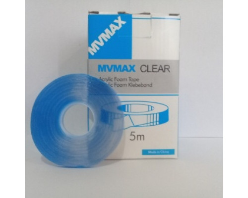 Скотч двухсторонний 8мм-5м MVMAX 8х5м прозрачный (15 шт в уп)